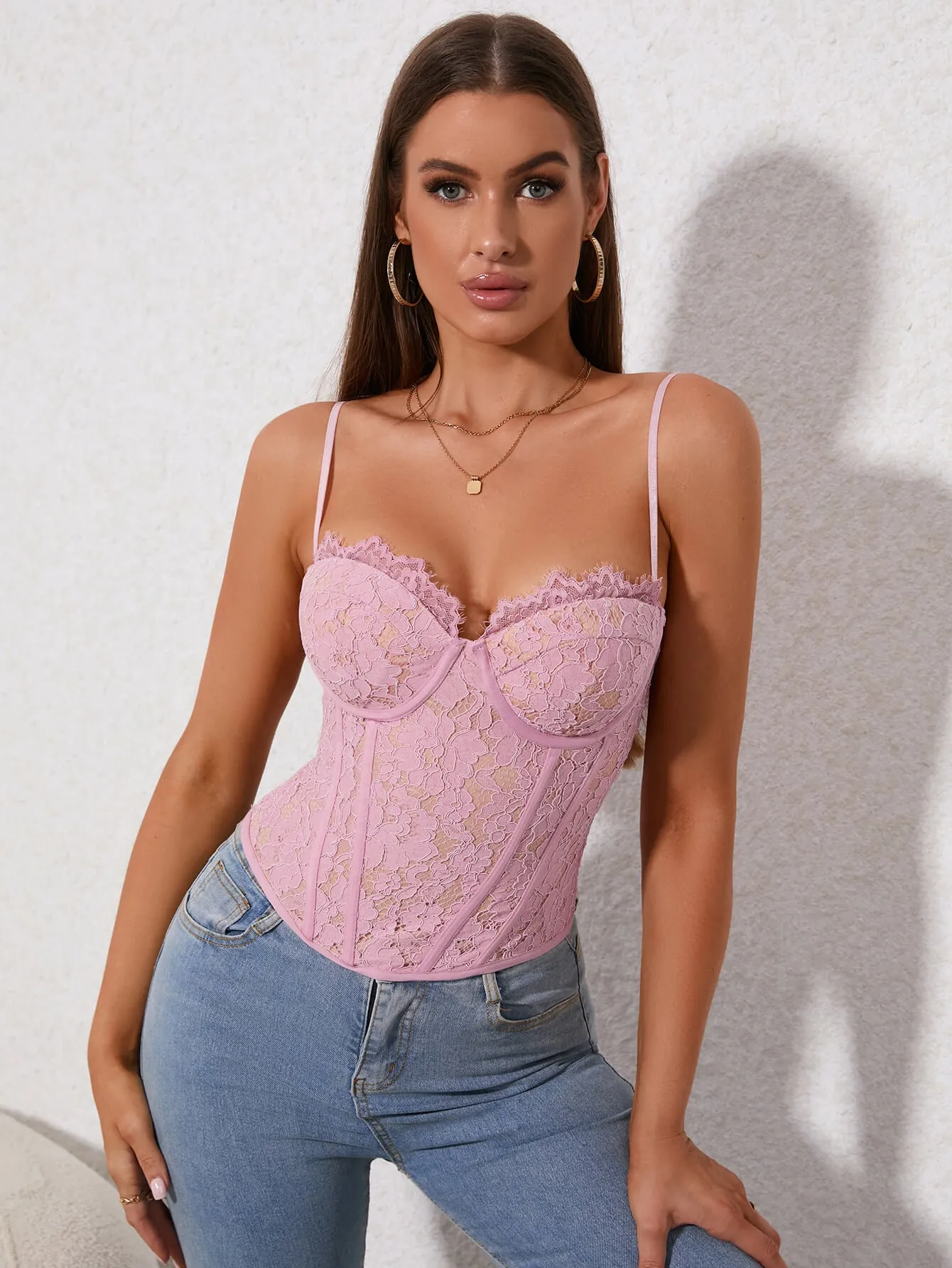 Zip Back Lace Cami Top